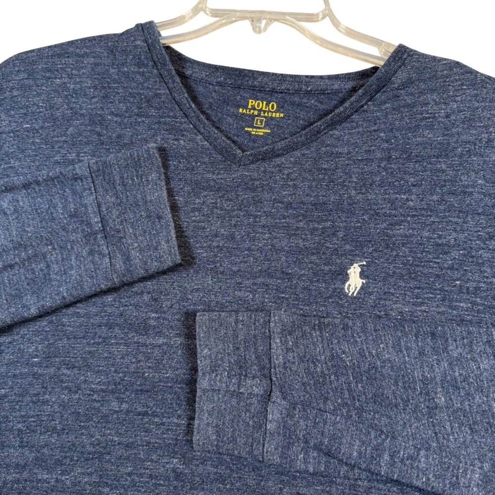 Polo Ralph Lauren Men's Blue Long Sleeve V Neck T Shirt Size‎ Large Cotton